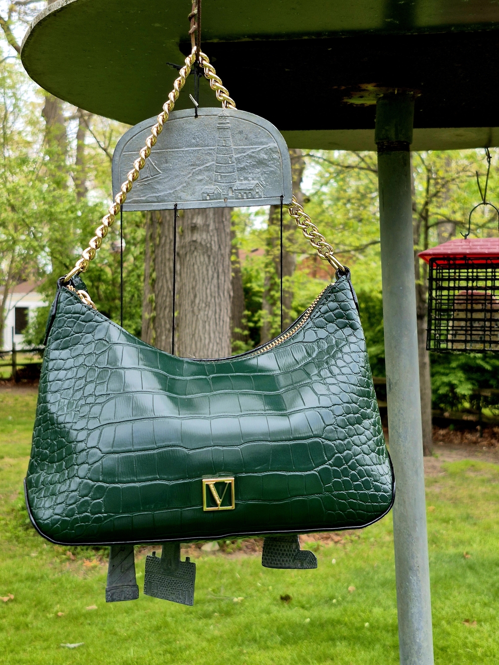 Victoria's Secret Dark Green Croc-Embossed Shoulder Bag & Wallet Set - Picture 7 of 8